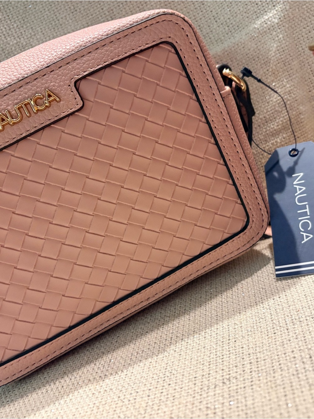 Nautica Blush Light Pink Woven Crossbody Bag - Picture 7 of 11